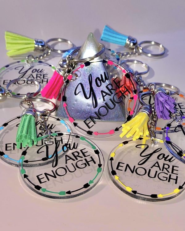 Group of you are enough keychains in different colors